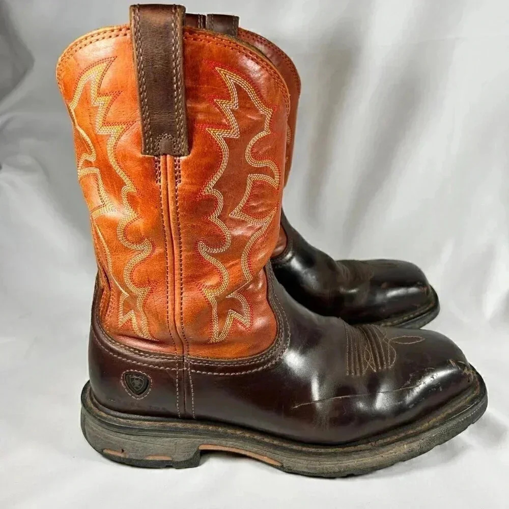 Ariat Workhog Size 8.5EE Work Boots Leather Safety Toe Western Brown Pull On
